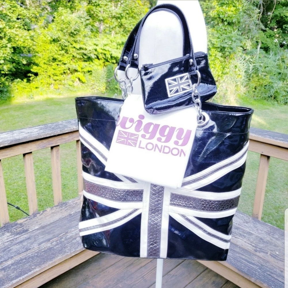 Twiggy London Black Silver Embossed Shoulder bag.